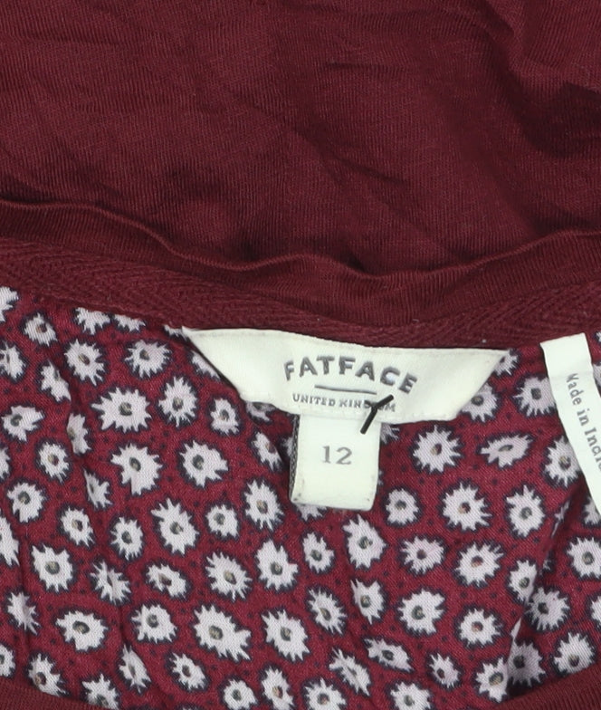 Fat Face Womens Red Floral Tunic Blouse Size 12 Long Sleeve Cotton Blend
