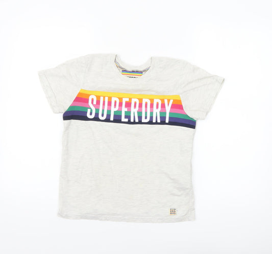 Superdry Womens White Rainbow Logo T-Shirt Size 4 Regular Fit