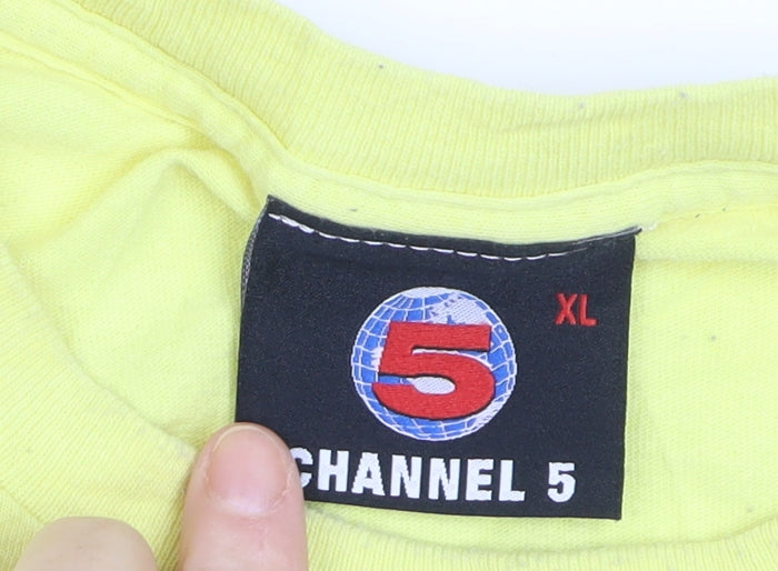 Channel 5 Men’s Yellow Graphic Print T-Shirt XL Cotton Retro Style