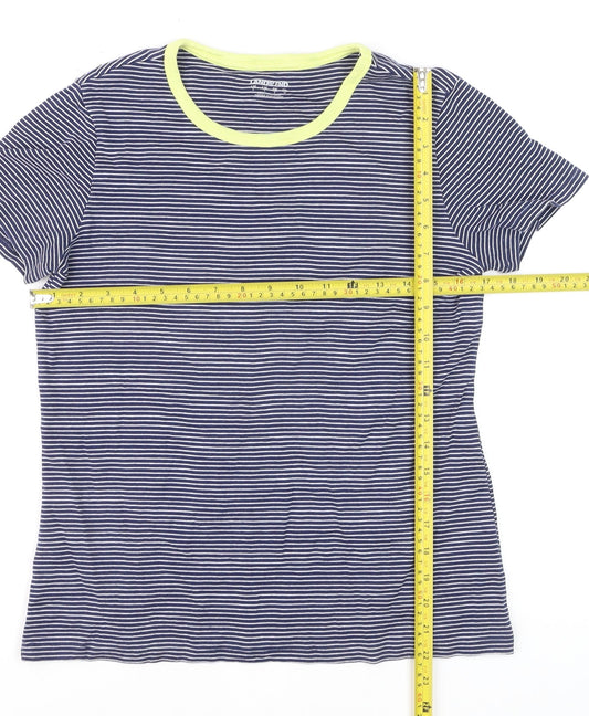 Lands' End Men Blue Striped Cotton Crew Neck Short Sleeve T-Shirt S