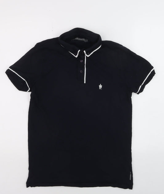 French Connection Men's Black Cotton Polo Shirt Size M Classic Fit