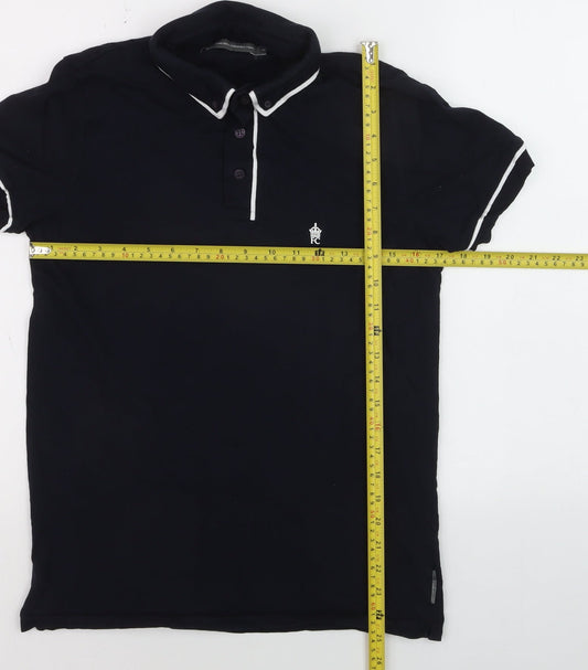 French Connection Men's Black Cotton Polo Shirt Size M Classic Fit