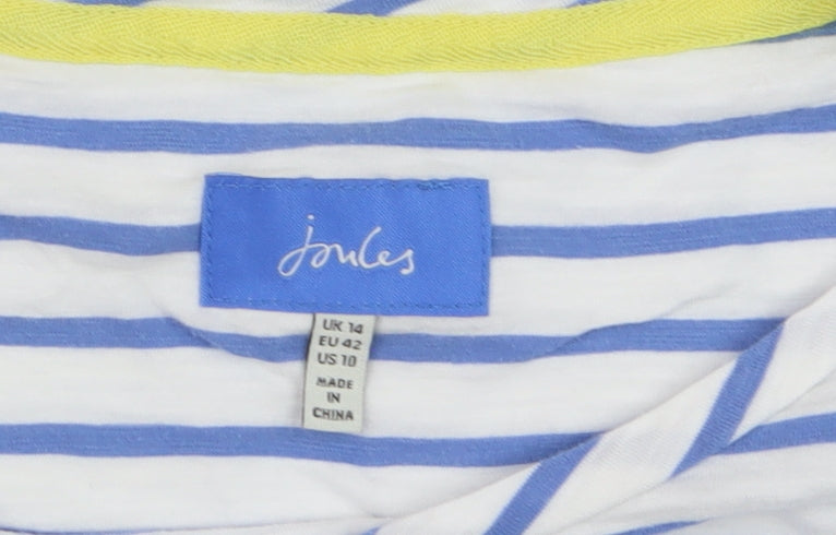 Joules Women's Blue Striped Embroidered Cotton T-Shirt UK 14