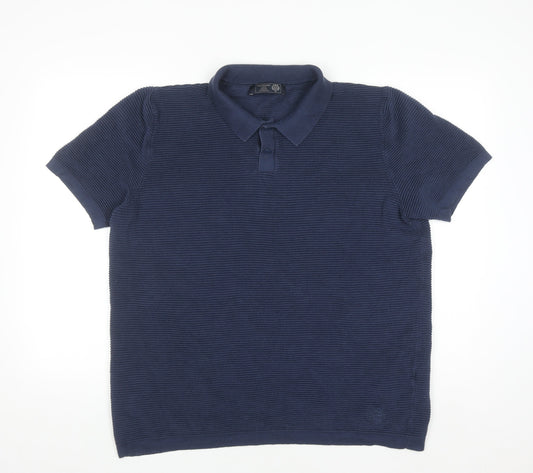 Paul Costelloe Men's Blue Cotton Knit Polo Shirt Size L