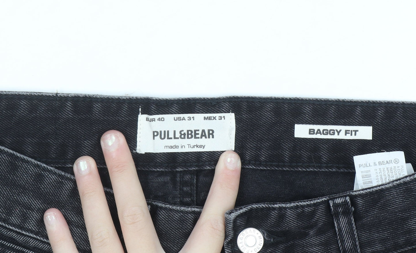 Pull&Bear Men's Black Baggy Fit Denim Jeans Size L 31in