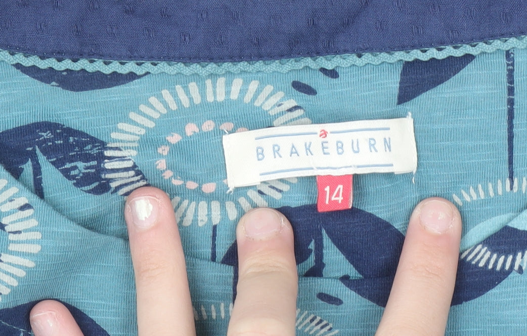 Brakeburn Women Blue Floral Cotton T-Shirt Dress Size 14