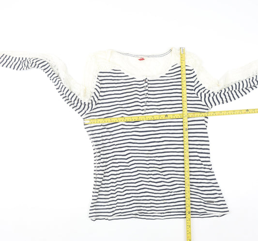 Fat Face Womens Blue White Stripe Henley Knit Jumper Size 16