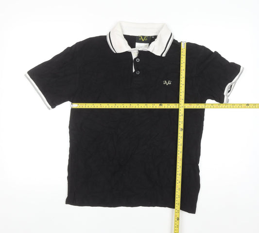 V1969 Men's Black Cotton Polo Shirt Size M Embroidered Logo