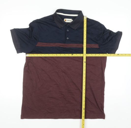 Farah Men's Navy and Burgundy Colourblock Polo Shirt L Cotton Blend