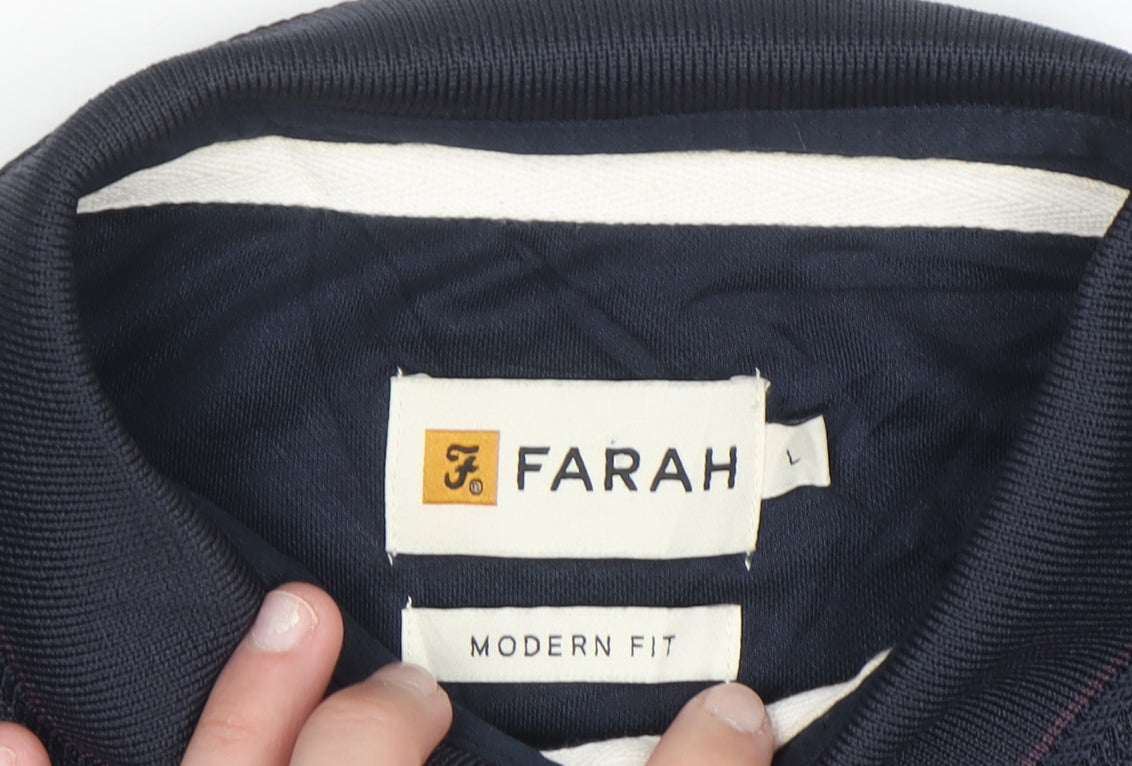 Farah Men's Navy and Burgundy Colourblock Polo Shirt L Cotton Blend