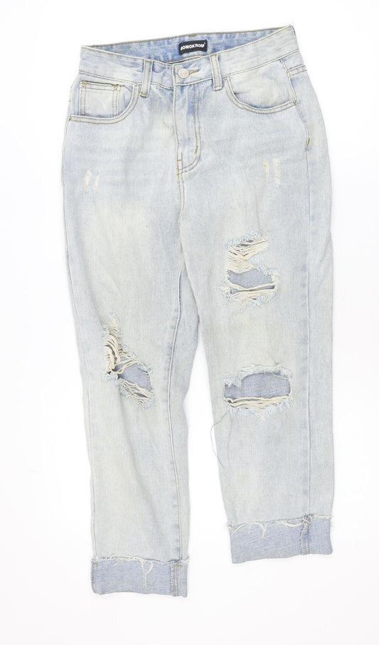 MOMOKROM Womens Blue Distressed Boyfriend Jeans Size 8