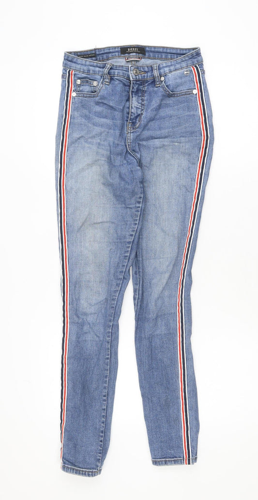 Diesel Womens Blue Mid Rise Skinny Jeans Size 14 with Stripe Detail