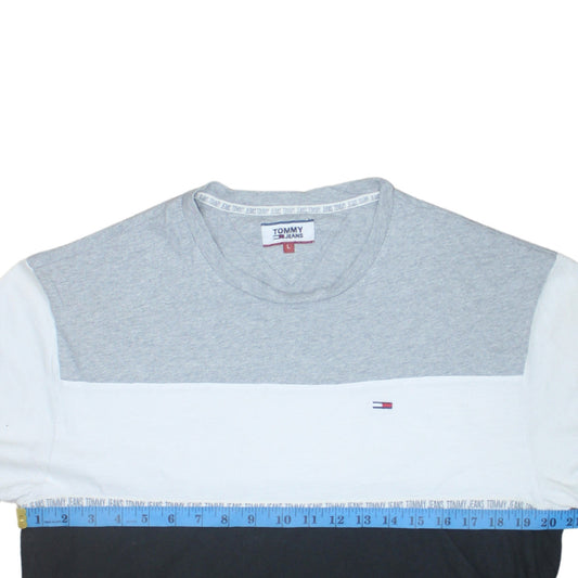 Tommy Jeans Men's Grey White Black Colourblock Crew Neck T-Shirt L