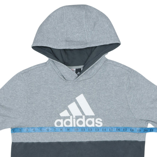 Adidas Boys Grey Colourblock Pullover Hoodie - Size 164 (13-14 Years)
