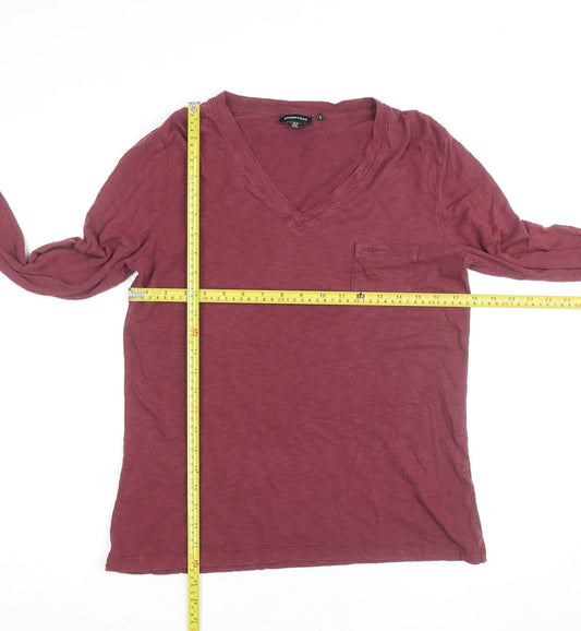 Superdry Womens Red Long Sleeve V-Neck Cotton T-Shirt Size 10