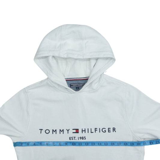 Tommy Hilfiger Men's White Pullover Hoodie M Logo Fleece Sweatshirt