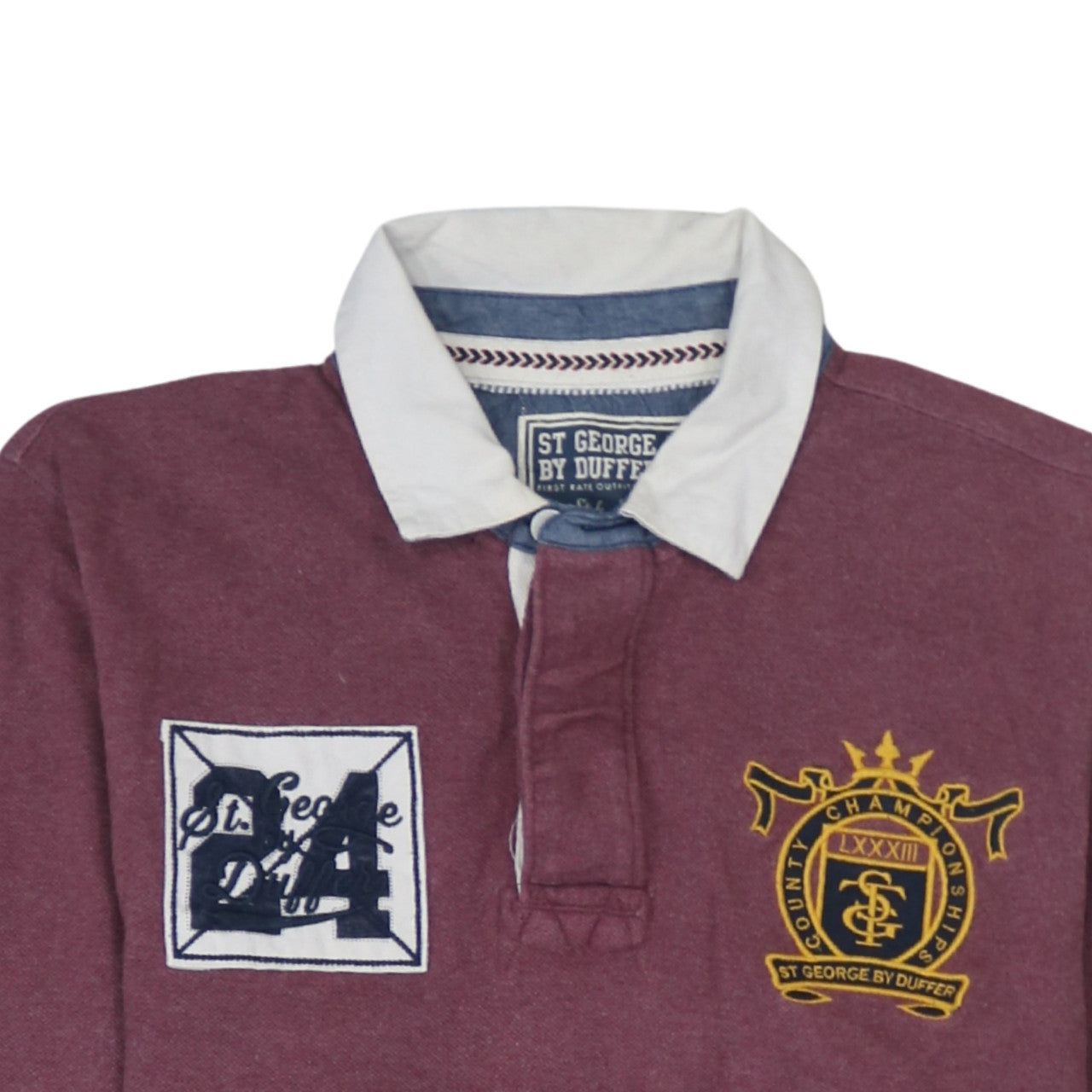 St George By Duffer Men's Red Long Sleeve Rugby Polo Medium