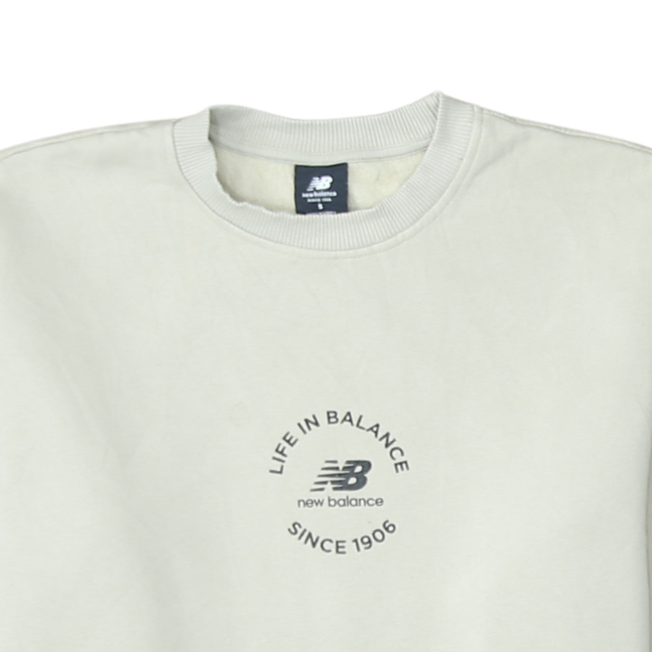 New Balance Men Beige S Crew Neck Pullover Sweatshirt