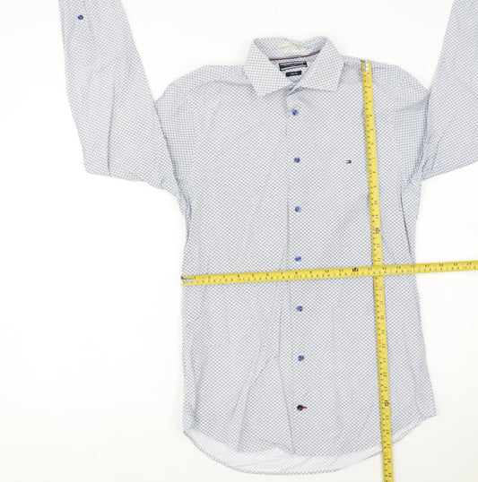 Tommy Hilfiger Men's Blue Slim Fit Geometric Long Sleeve Button-Up Shirt 14.5