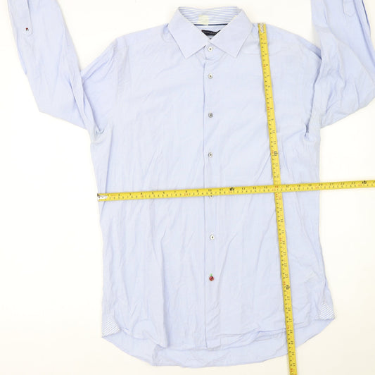 Tommy Hilfiger Men Blue Fitted Long Sleeve Button-Up Shirt 16/41