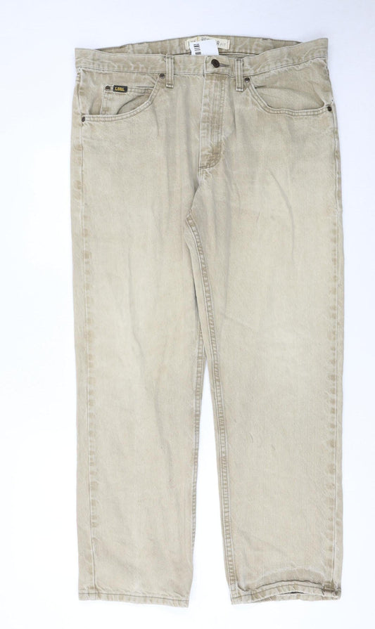 Lee Men's Beige Regular Fit Straight Denim Jeans 38W 30L