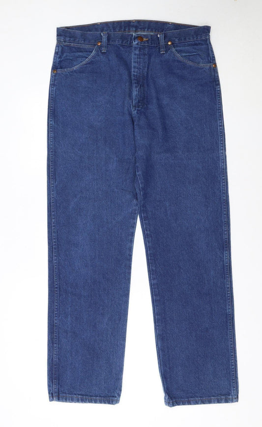 Wrangler Men's Blue Denim Straight Leg Jeans 35W 32L Regular Fit