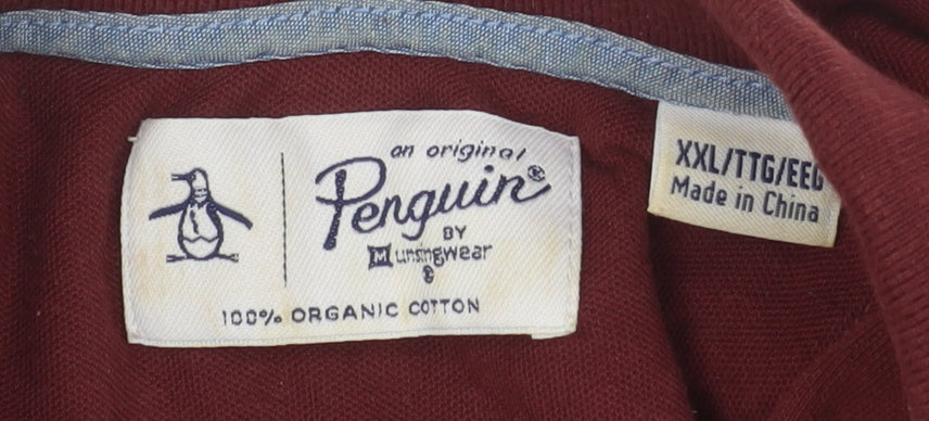 Original Penguin Men's Burgundy Polo Shirt Size 2XL Organic Cotton