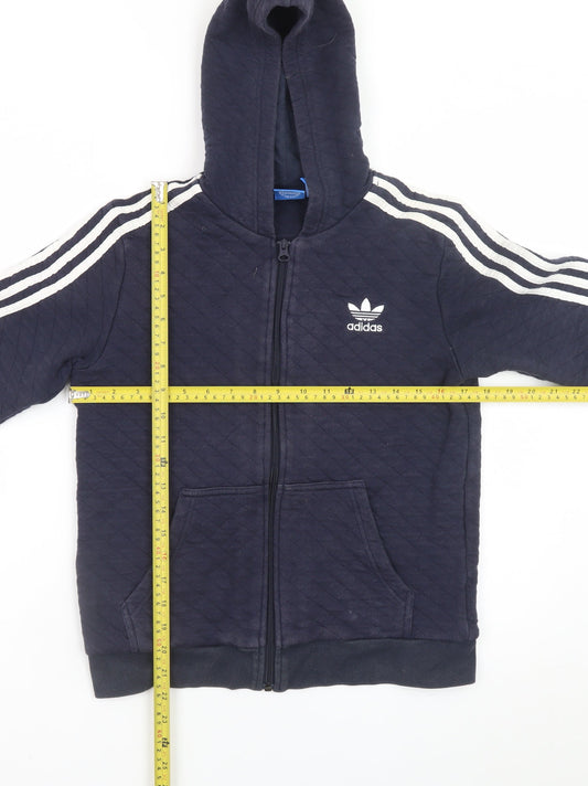Adidas Boys Navy Full Zip Quilted Hoodie 13-14 Years Cotton Blend