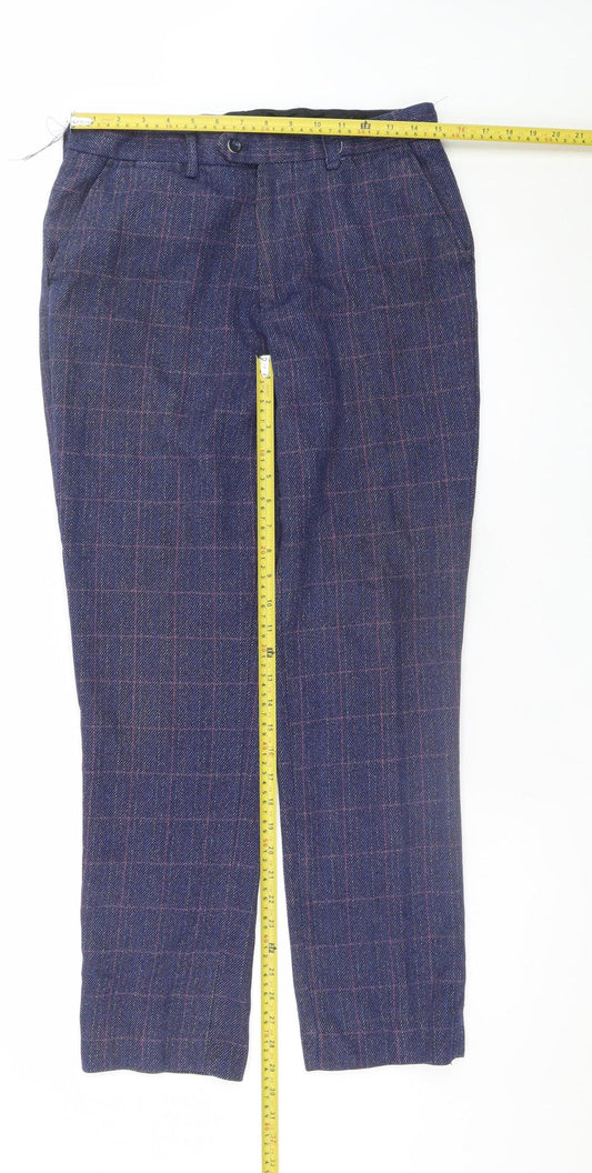 Marc Darcy Men's Blue Checked Wool Blend Dress Trousers 38/32