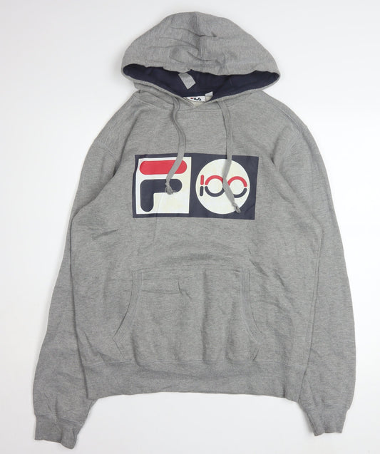 FILA Men's Grey Pullover Logo Hoodie Size S Regular Fit