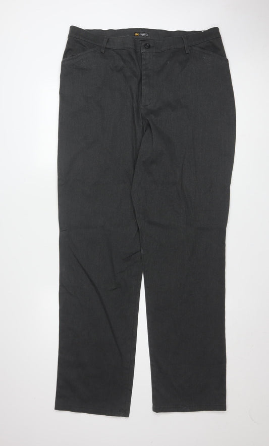 Lee Men's Black Straight Leg Relaxed Fit Trousers Size 18 Long