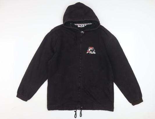 FILA Men's Black Full Zip Hoodie Size M Logo Fleece Sweatshirt