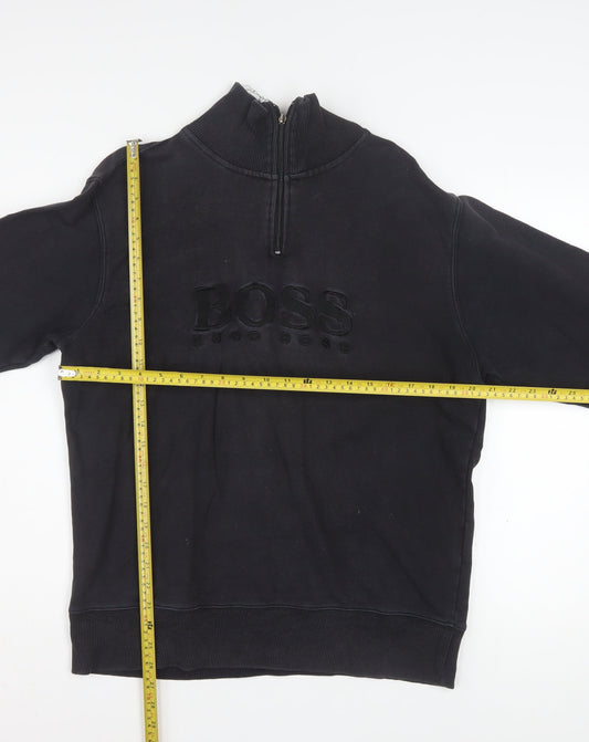 Hugo Boss Men's Black 1/4 Zip Mock Neck Logo Sweatshirt Size L