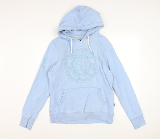 Superdry Women Blue Pullover Hoodie UK 12 Cotton Blend Casual
