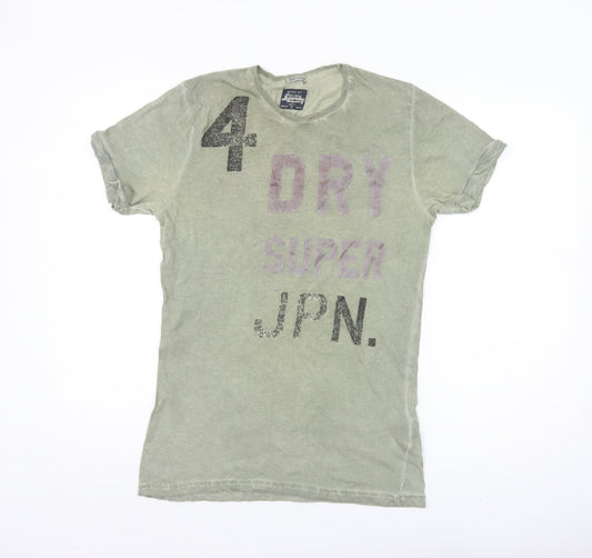 Superdry Men's Green Graphic Print Slim Fit Cotton T-Shirt Medium