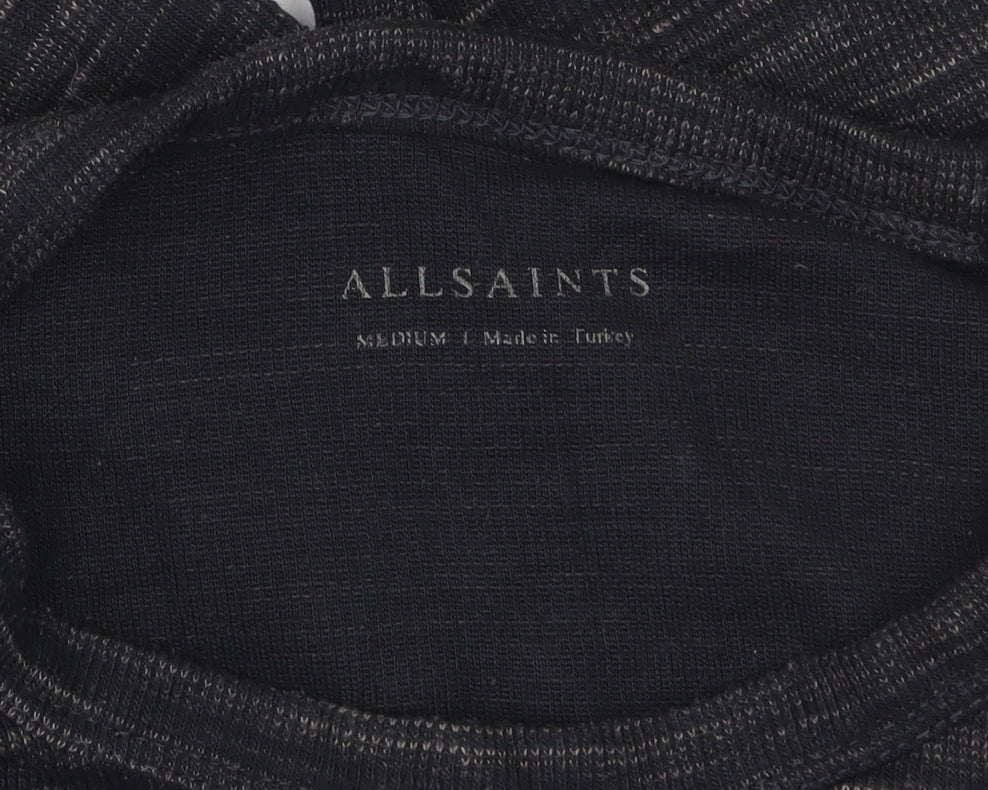 AllSaints Men’s Black Long Sleeve Cotton Blend Crew Neck Top Medium