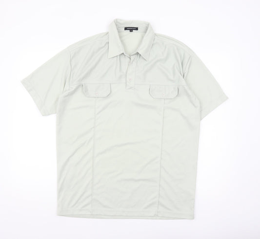 Whispering Smith Men's Light Grey Polyester Short Sleeve Polo Shirt Size L