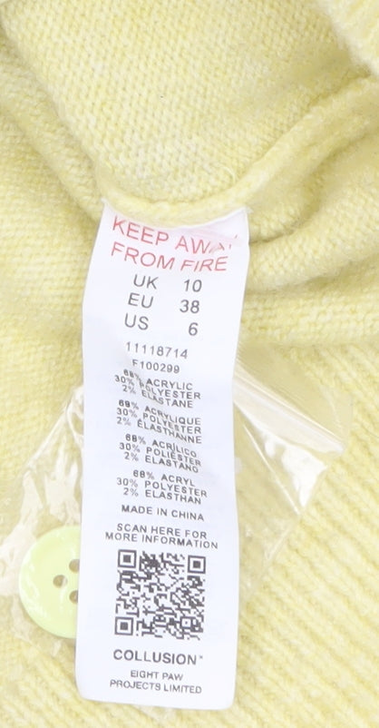 Collusion Womens Yellow Cropped V-Neck Cardigan Size 10