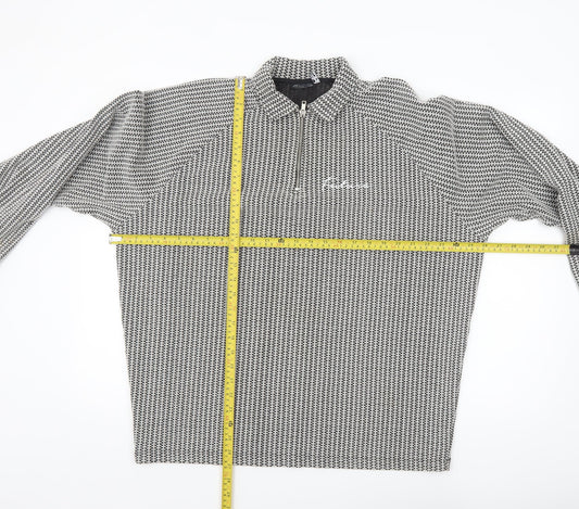 ASOS Design Men's Black Geometric Long Sleeve 1/4 Zip Polo M