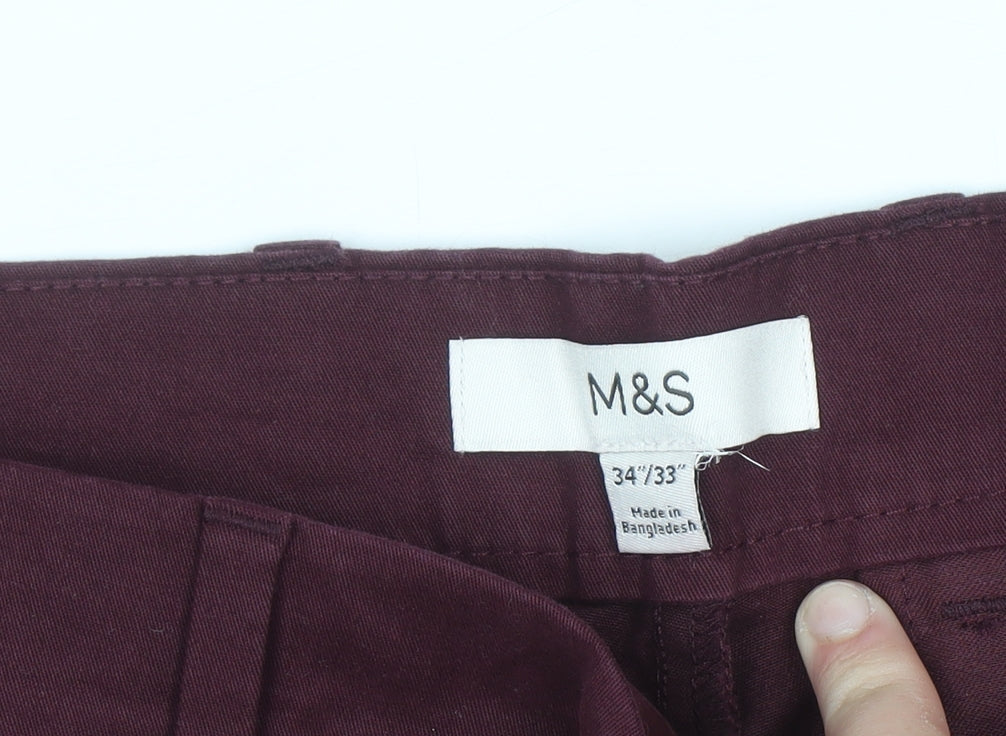 Marks and Spencer Men’s Red Chino Trousers 34W 33L Regular Fit
