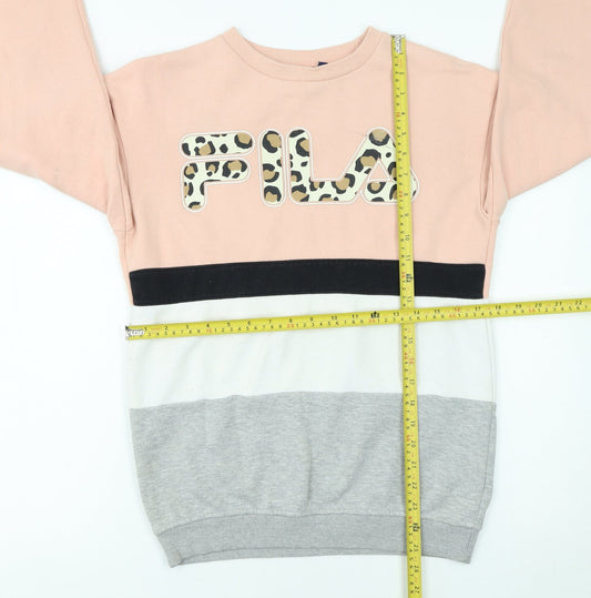 FILA Womens Pink Colourblock Leopard Logo Pullover Sweatshirt S