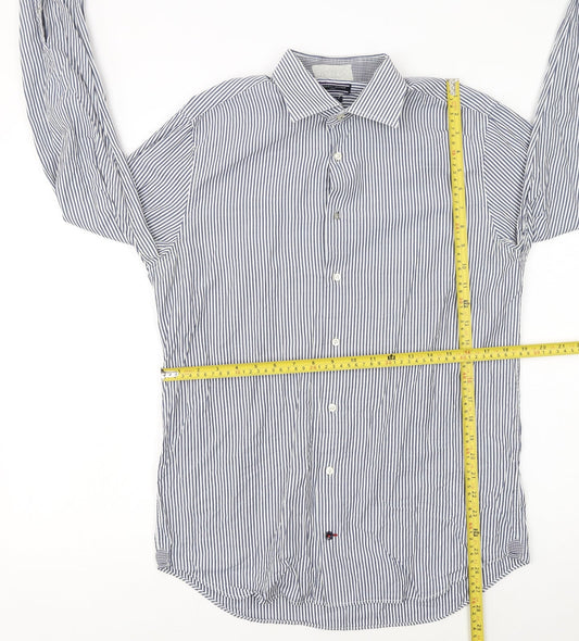Tommy Hilfiger Men's Blue Striped Slim Fit Button-Up Shirt Size 15.75