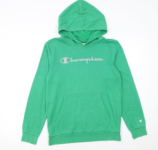 Champion Boys Green Pullover Hoodie 13-14 Years Logo Graphic Cotton Blend