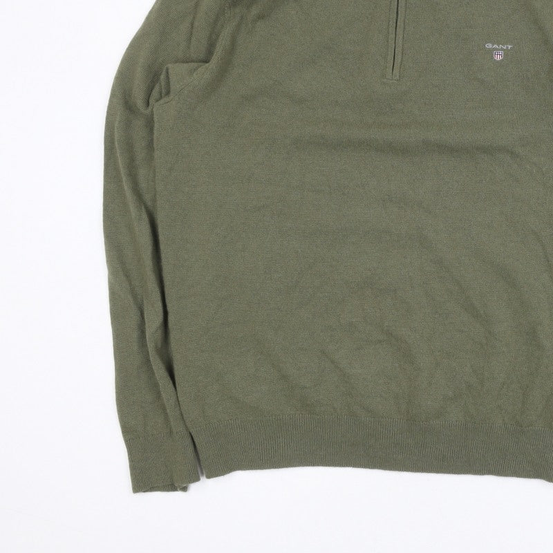 GANT Men’s Green XL 1/2 Zip Knit Jumper High Neck Classic Style