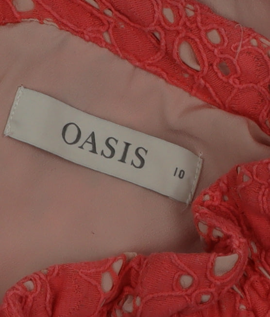 Oasis Women's Pink Lace Sleeveless Blouse Size 10 High Neck