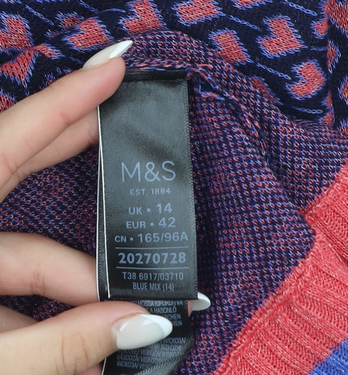 Marks and Spencer Women's Blue Heart Knit Jumper UK 14 Regular Fit