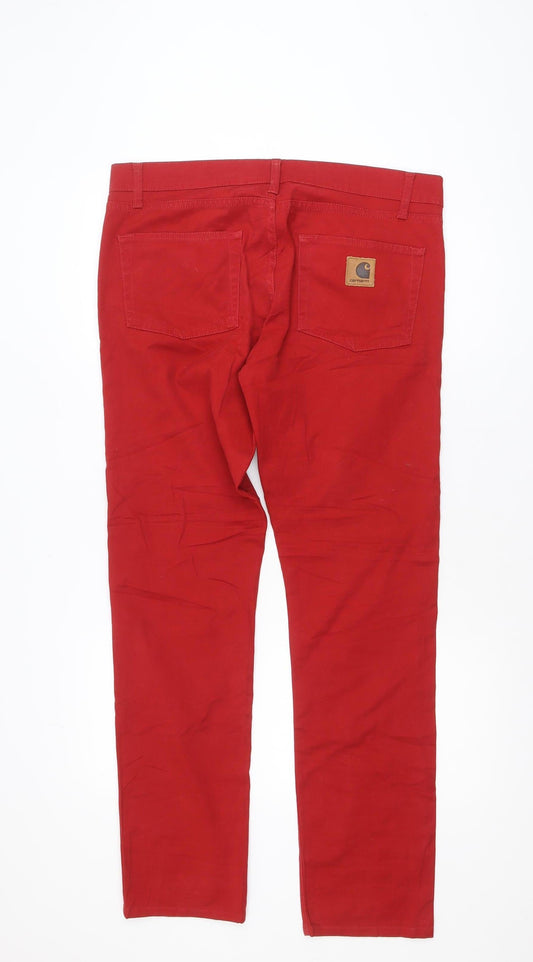 Carhartt Women Red Straight Jeans 34 Regular Stretch Cotton