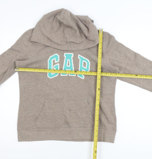 GAP Women Beige Pullover Hoodie Medium Logo Casual Soft Fleece