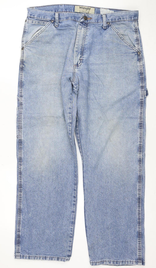 Wrangler Men's Blue Straight Denim Jeans 34x29 Relaxed Fit