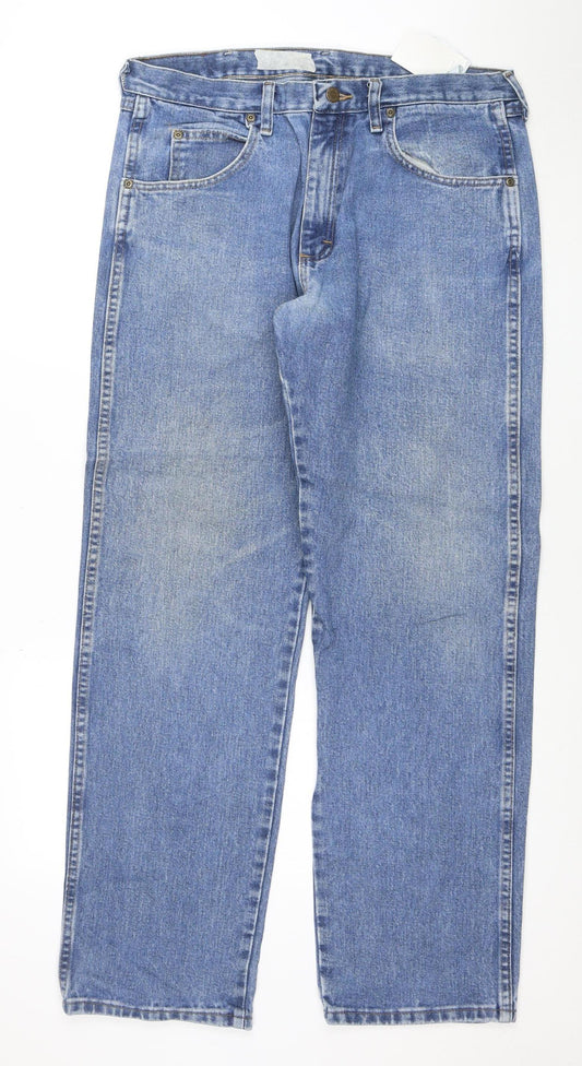 Wrangler Men's Blue 34x32 Regular Fit Straight Denim Jeans
